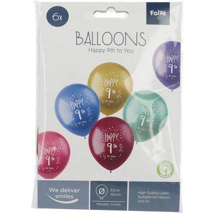Ballons 9 JahreHappy 9th 33cm 6Stück