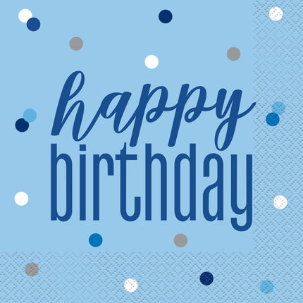 Geburtstagsservietten Happy Birthday Blau 33cm 16Stück