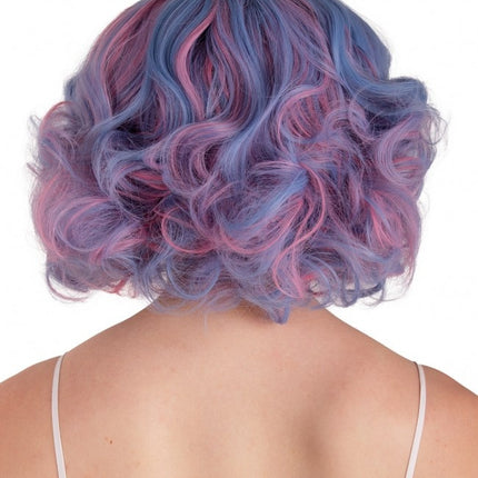Perücke Arlene Kurz Mit Locken Pastell Blau Und Rosa