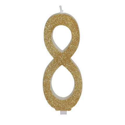 Goldene Kerze 8 Jahre Glitzer 12,5cm