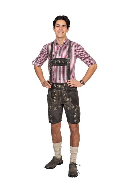 Lederhose Braun Grau Herren Kurz Antique