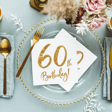 Servietten 60 Jahre Weiß 33cm 20Stück