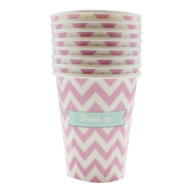 Rosa Becher gestreift 266ml 8Stk