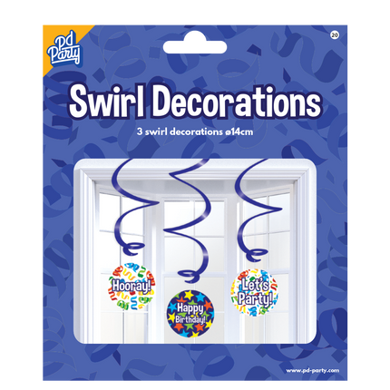 Wirbeldekoration Happy Birthday Cartoon 3St. 14cm