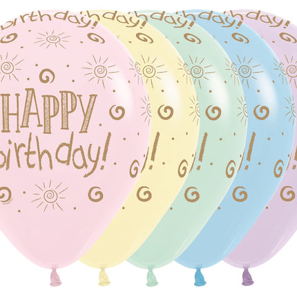 Ballons Happy Birthday Sun Pastell Matte Mix 30cm 25pcs