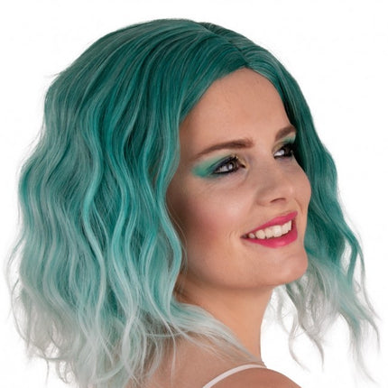 Perücke Alicia Halb lang mit Welle Aqua zu Weiß