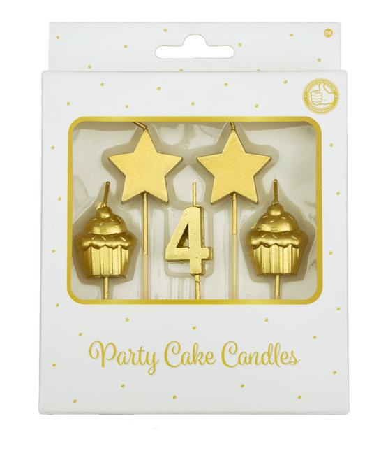Kerzen 4 Jahre Cupcake Gold 17,5cm