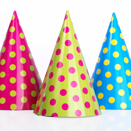 Bunte Partyhüte Dots 16cm 6St.