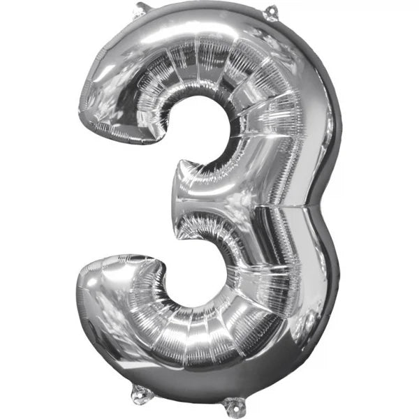 Folienballon Figur 3 Silber 86cm leer