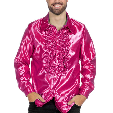 Disco Bluse Rüschen Fuchsia