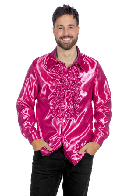 Disco Bluse Rüschen Fuchsia