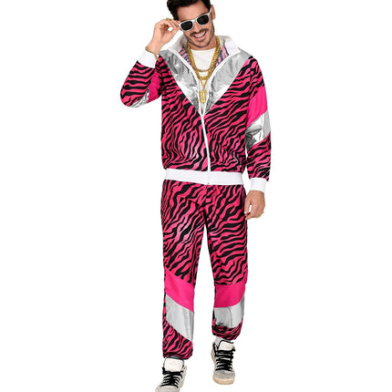 Neon 80S Trainingsanzug Fault Pink Tiger Print