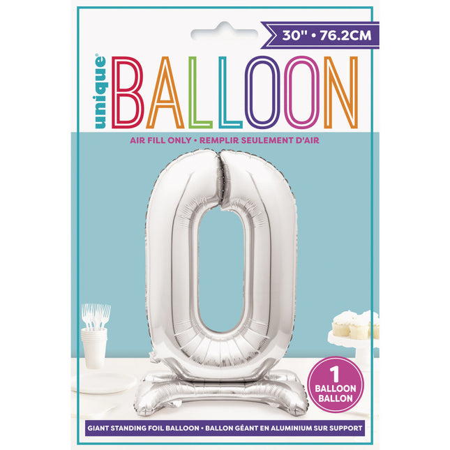 Folienballon Figur 0 Silber Standard 76cm