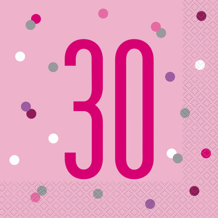 Servietten 30 Jahre Rosa 33cm 16Stück