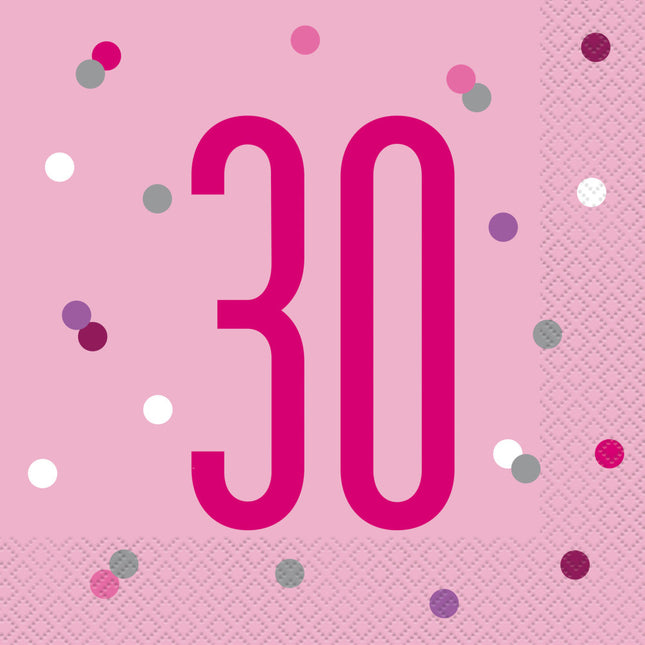 Servietten 30 Jahre Rosa 33cm 16Stück