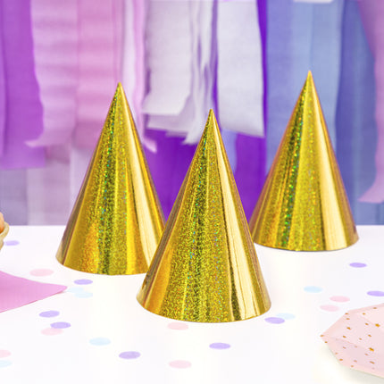 Gold Party Hüte Holographisch 16cm 6Stk