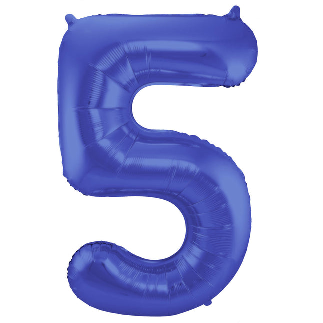 Folienballon Figur 5 Matt Blau XL 86cm leer