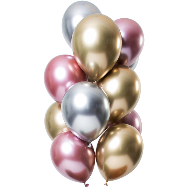 Silberne, goldene und rosafarbene Ballons Mix Chrom 33cm 12 Stk.
