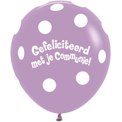 Ballons Kommunion Polka Dots Flieder 45cm 25Stk.