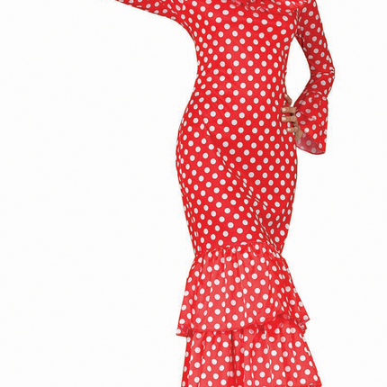 Spanisches Kleid Flamenco Weiß gepunktet