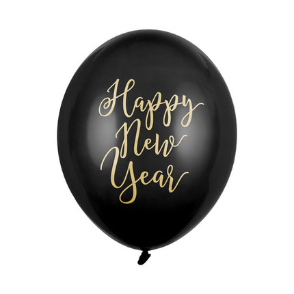 Schwarze Frohes Neues Jahr Ballons 30cm 6Stück