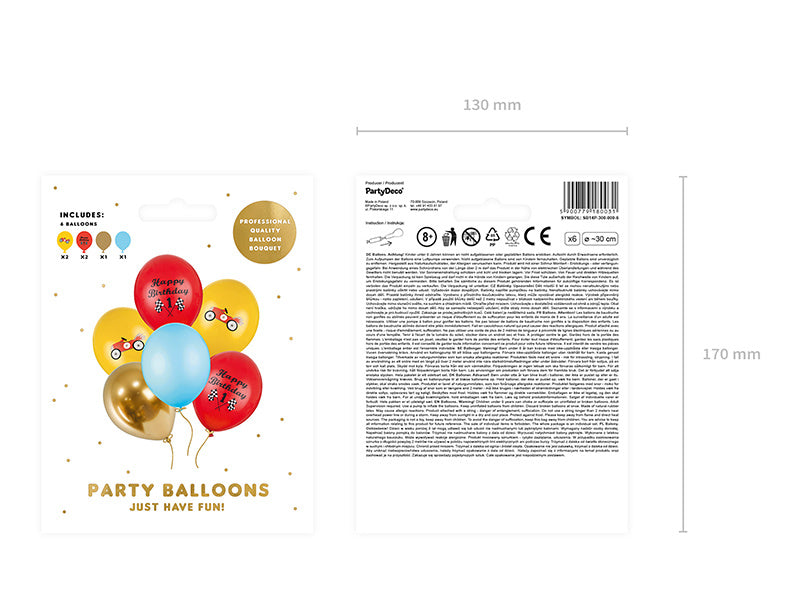 Luftballons Happy Birthday Race Mix 30cm 6 Stk.