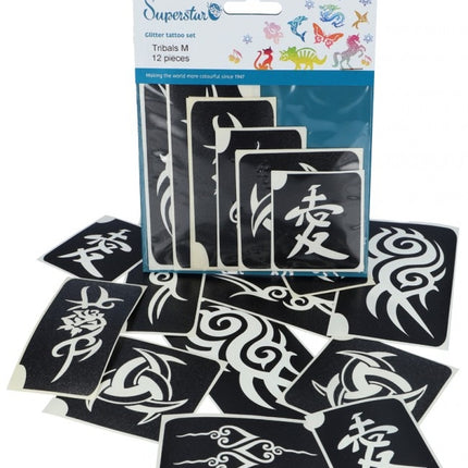 Schwarze Tattoo Schablone Tribal 12 Stk.