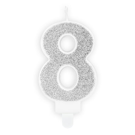 Kerze 8 Jahre Silber 7cm