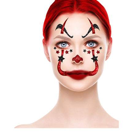 Halloween Gesichtsaufkleber Clown Glitzer 20cm