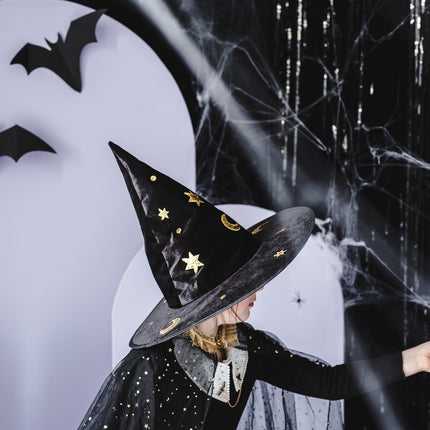 Schwarz-goldener Halloween-Hexenhut