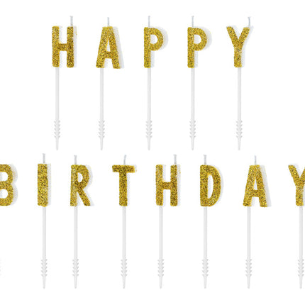 Kerzen Happy Birthday Gold 2,5cm 13Stück