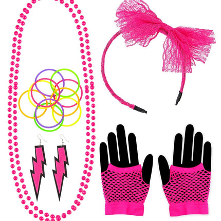 Neon 80S Accessoire Set Rosa 5 Stück