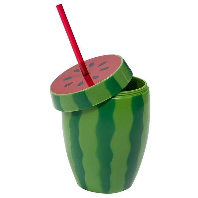 Becher mit Wassermelonenstrohhalm