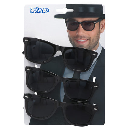 Schwarze Brille 3tlg.