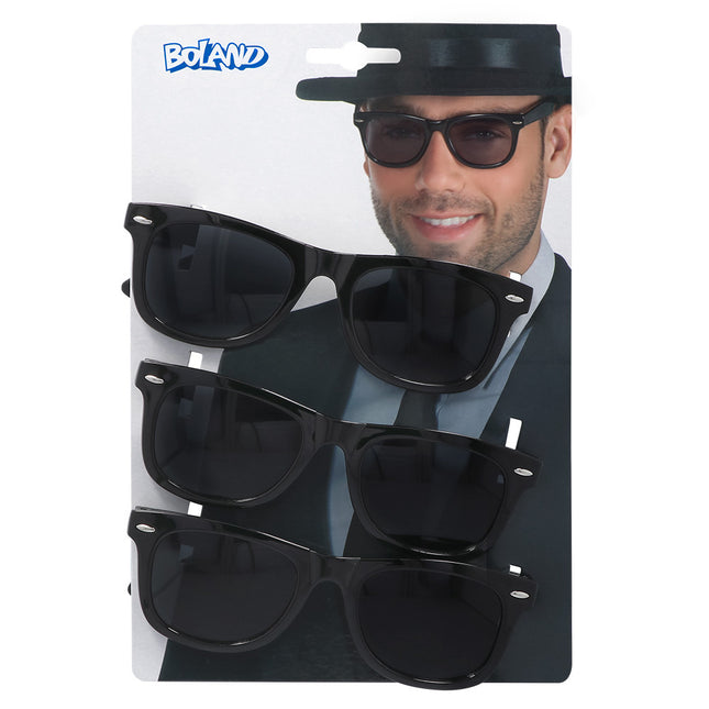 Schwarze Brille 3tlg.