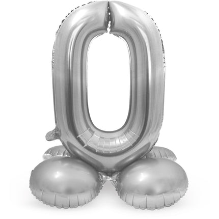 Folienballon Figur 0 Silber mit Ständer 72cm