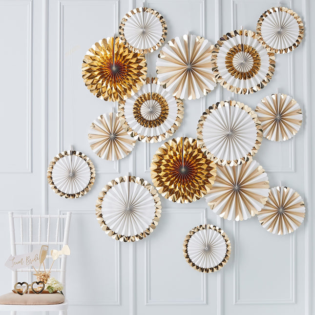 Gold Papierfächer 38cm 15Stk