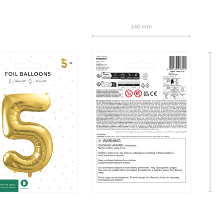 5 Jahre Figur Ballon Gold Leer 72cm