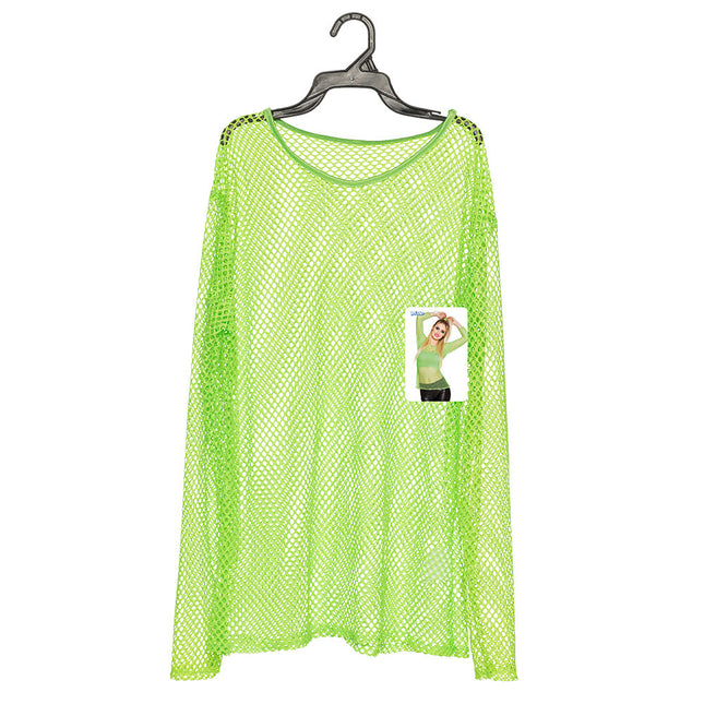 Neongrünes Fischnetz-Shirt M/L