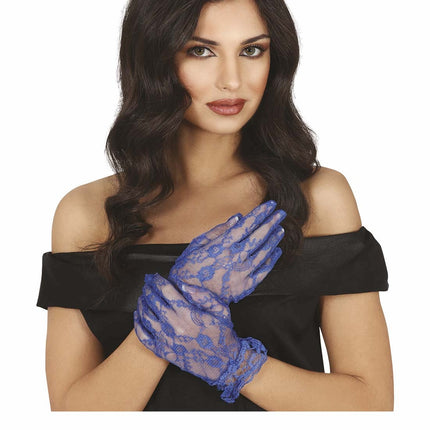 Blaue Handschuhe Spitze 22cm