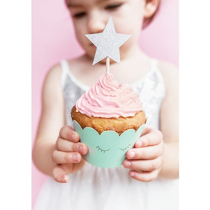 Cupcake Toppers Stern Silber 6 Stk.