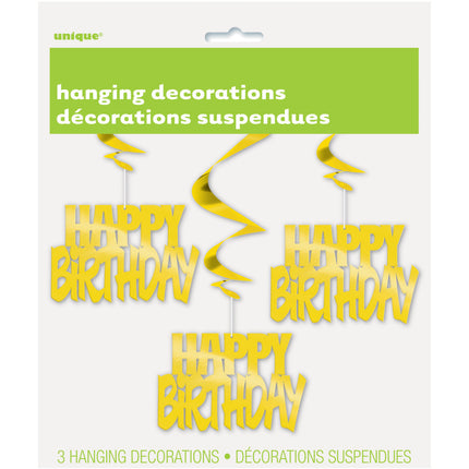Hängende Dekoration Happy Birthday Gold 81cm 3tlg