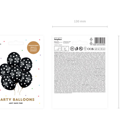 Schwarze Ballons Weiße Punkte 30cm 6 Stk.