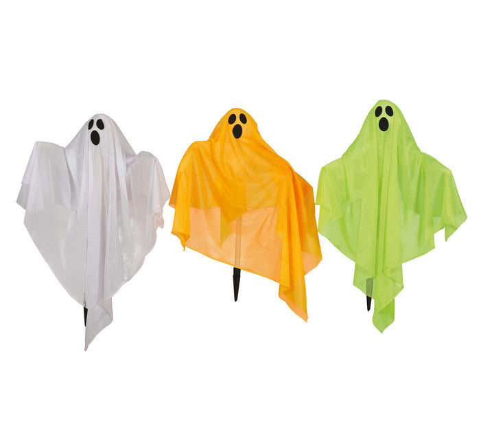 Halloween Gartendekoration 3 Geister mit Licht 90cm