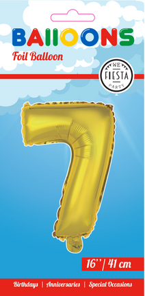 Folienballon Figur 7 Gold 41cm mit Strohhalm