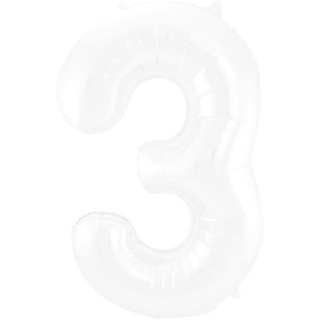 Folienballon Figur 3 Matt Weiß XL 86cm leer