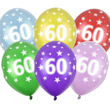 Ballons 60 Jahre Bunt Metallisch 30cm 6Stk
