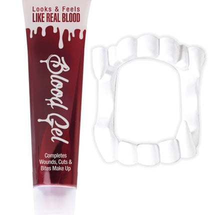 Röhrchen mit Blut und Zähnen