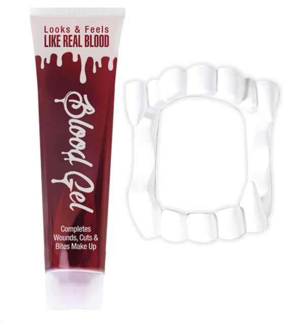 Röhrchen mit Blut und Zähnen