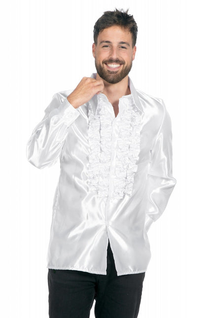 Disco Bluse Rüschen Weiß